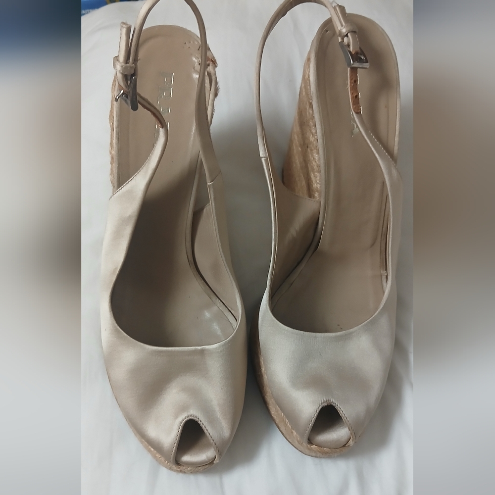 PRADA Satin Peep Toe Wedges